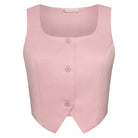 belle poque Women Vintage Handkerchief Hem Vest Square Neck Cropped Length Vest Coat Pink
