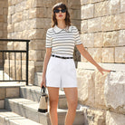 belle poque 2026 Women Vintage Cotton Shorts Wide Leg Shorts with Pockets