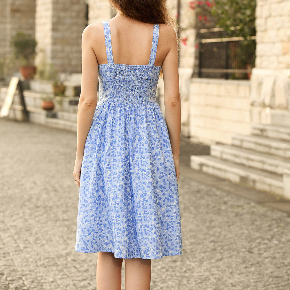 belle poque 2026 Summer Floral Dress Cute Milkmaid Dress with Pockets