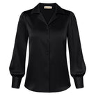 belle poque Women Vintage Shirt OL Long Sleeve Lapel Collar V-Neck Button-up Tops Black
