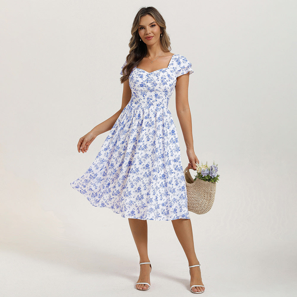 belle poque Women's Sweatheart Floral Dress 2026 Spring Ruched Midi Garden Party Dress