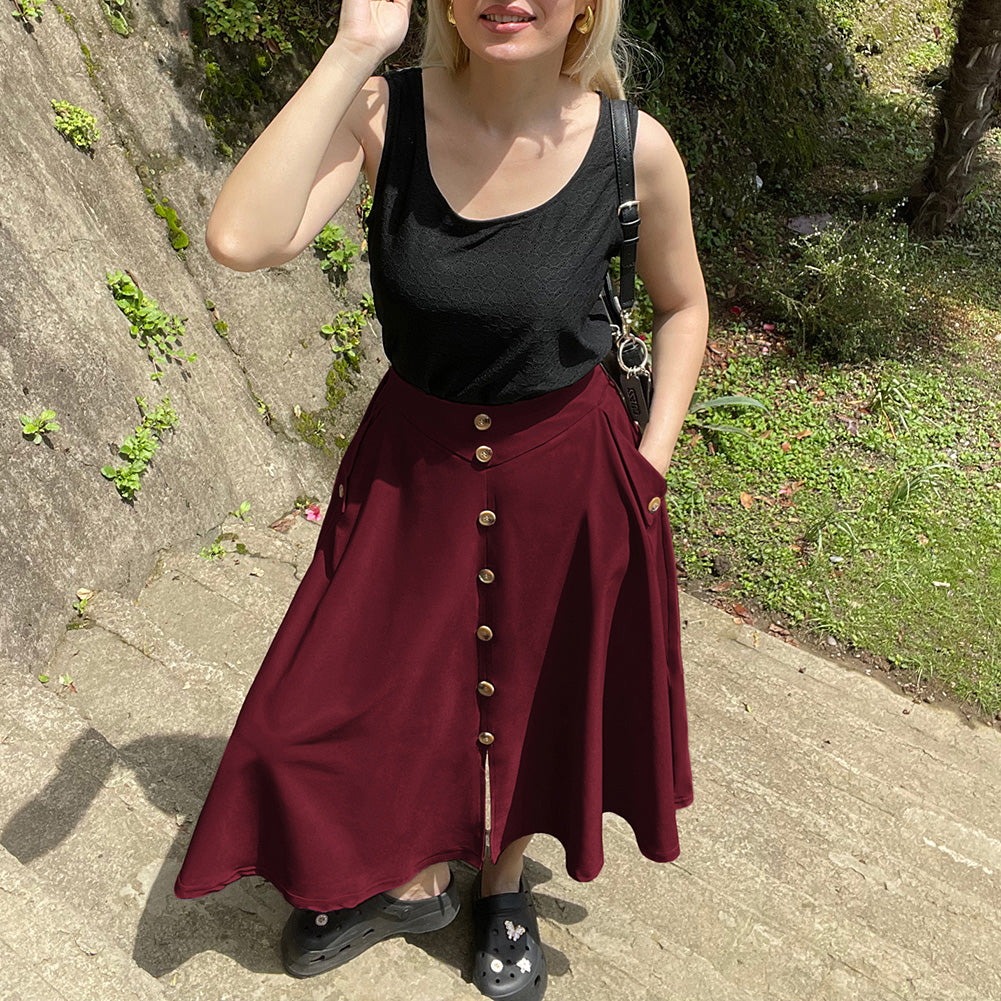 belle poque Belle Poque Women's Vintage A-Line Skirt with Slit Hem