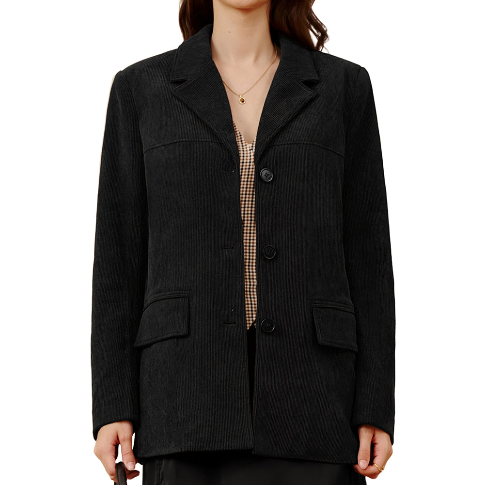 belle poque Women's Winter Corduroy Blazer Jackets Fall Work Office Jacket Coats Black