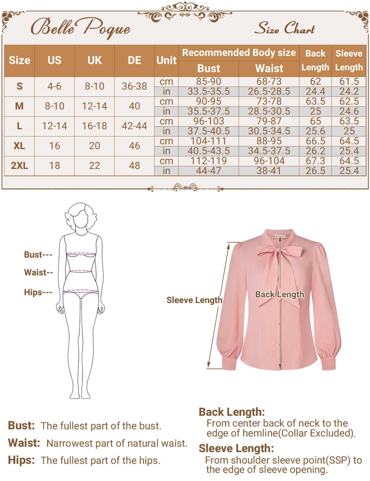 belle poque Women's Bow Tie Neck Blouse Button Down Shirt for Work Office Casual