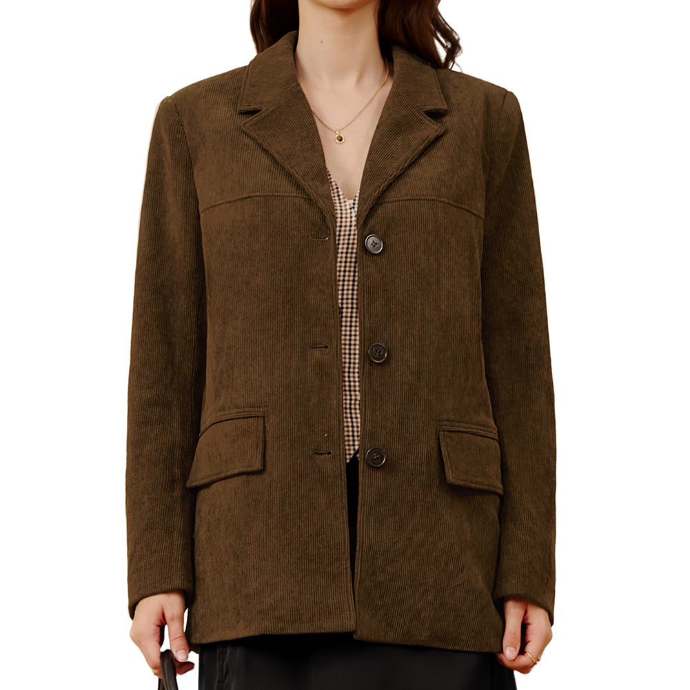 belle poque Women's Winter Corduroy Blazer Jackets Fall Work Office Jacket Coats Brown