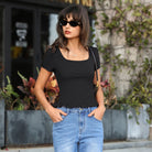 belle poque 2026 Spring Summer Cute Tops for Women Short Sleeve Crop Tops