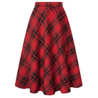 belle poque Women Vintage Plaided Swing Skirt Elastic Waist Mid-Calf Length A-Line Skirt Red