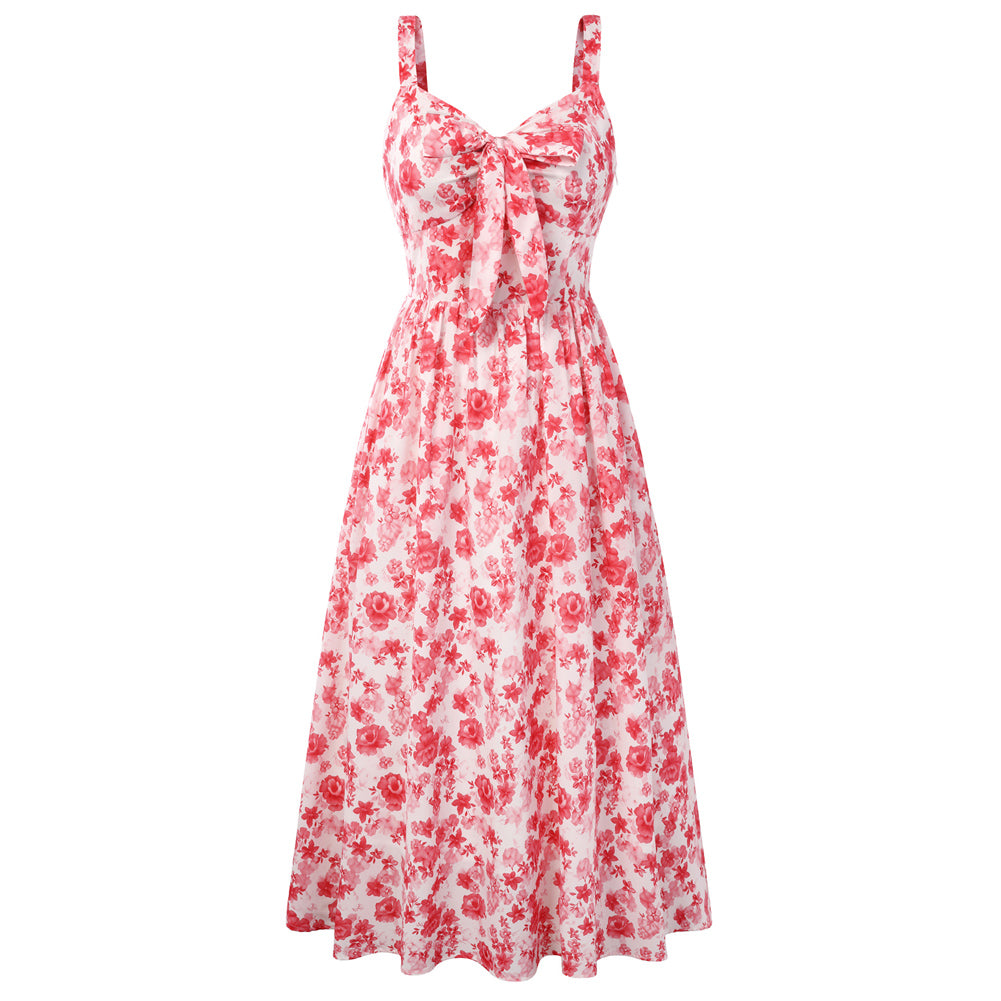 belle poque Womens Summer Dresses Floral Corset Dress Tie Front Cottagecore Dress Peach