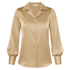 belle poque Women Vintage Shirt OL Long Sleeve Lapel Collar V-Neck Button-up Tops Khaki