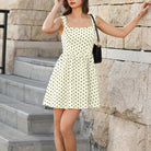 belle poque Women Vintage Polka-Dots Date Dress Square Neck Above Knee A-Line Dress