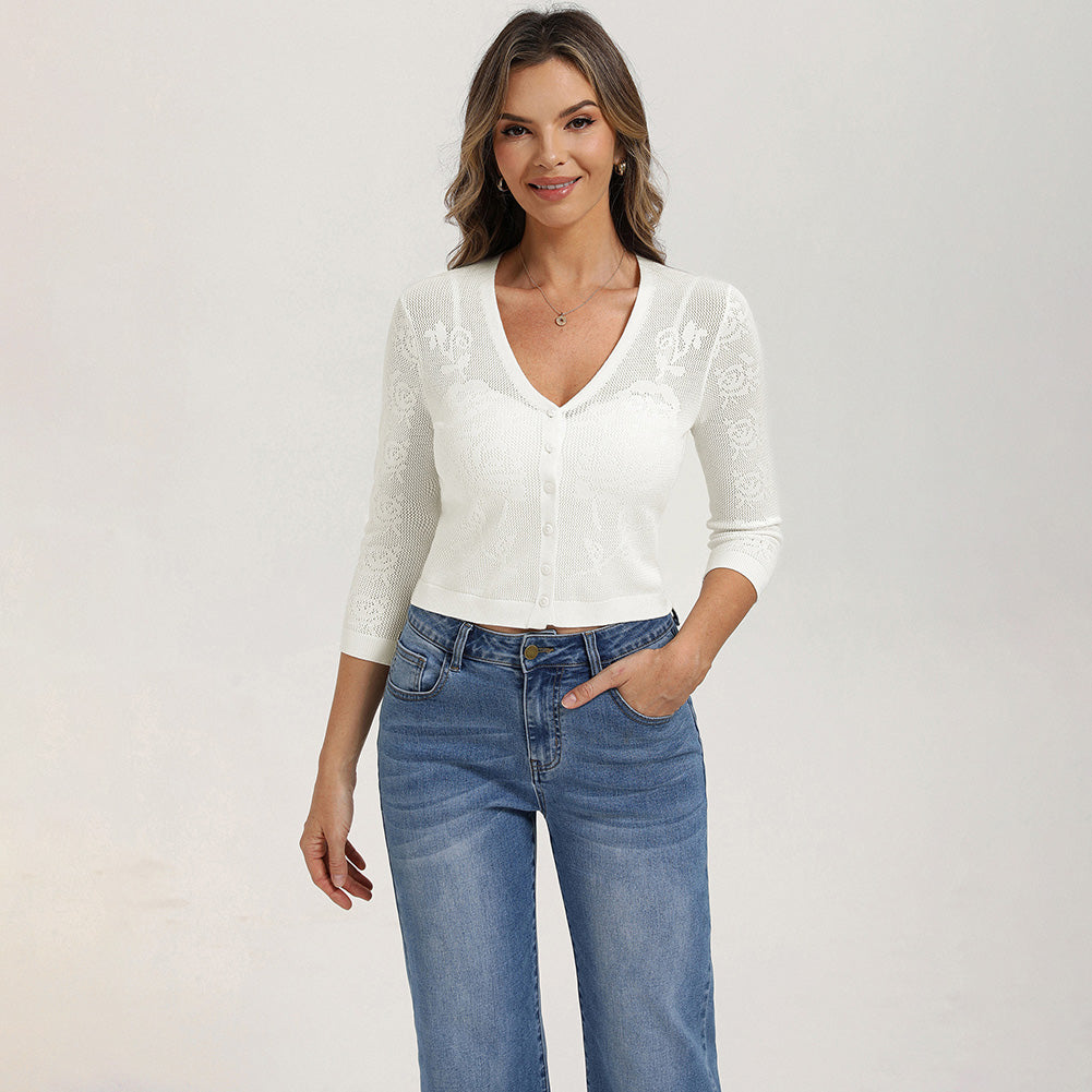 belle poque Women's Lace Cardigan Lightweight 3/4 Sleeve Button Down Cardigans