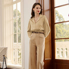 belle poque Women Vintage Shirt OL Long Sleeve Lapel Collar V-Neck Button-up Tops