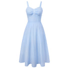 belle poque 1950s Vintage Gingham Dress for Women Sweetheart Neckline Dresses with Pockets Blue