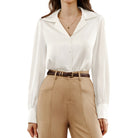 belle poque Women Vintage Shirt OL Long Sleeve Lapel Collar V-Neck Button-up Tops