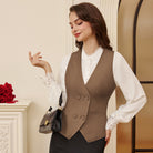 belle poque Women Double Breasted Vest Coat V-Neck Handkerchief Hem Business Waistcoat