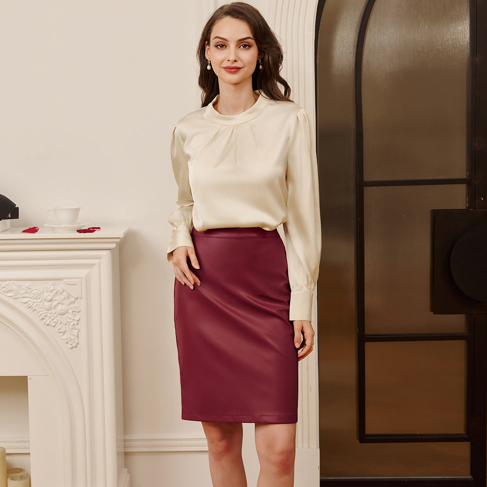 belle poque Midi Leather Skirt for Women High Waist Bodycon Pencil Skirts Work Outfits