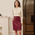 belle poque Midi Leather Skirt for Women High Waist Bodycon Pencil Skirts Work Outfits