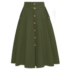 belle poque Belle Poque Women's Vintage A-Line Skirt with Slit Hem Army Green L