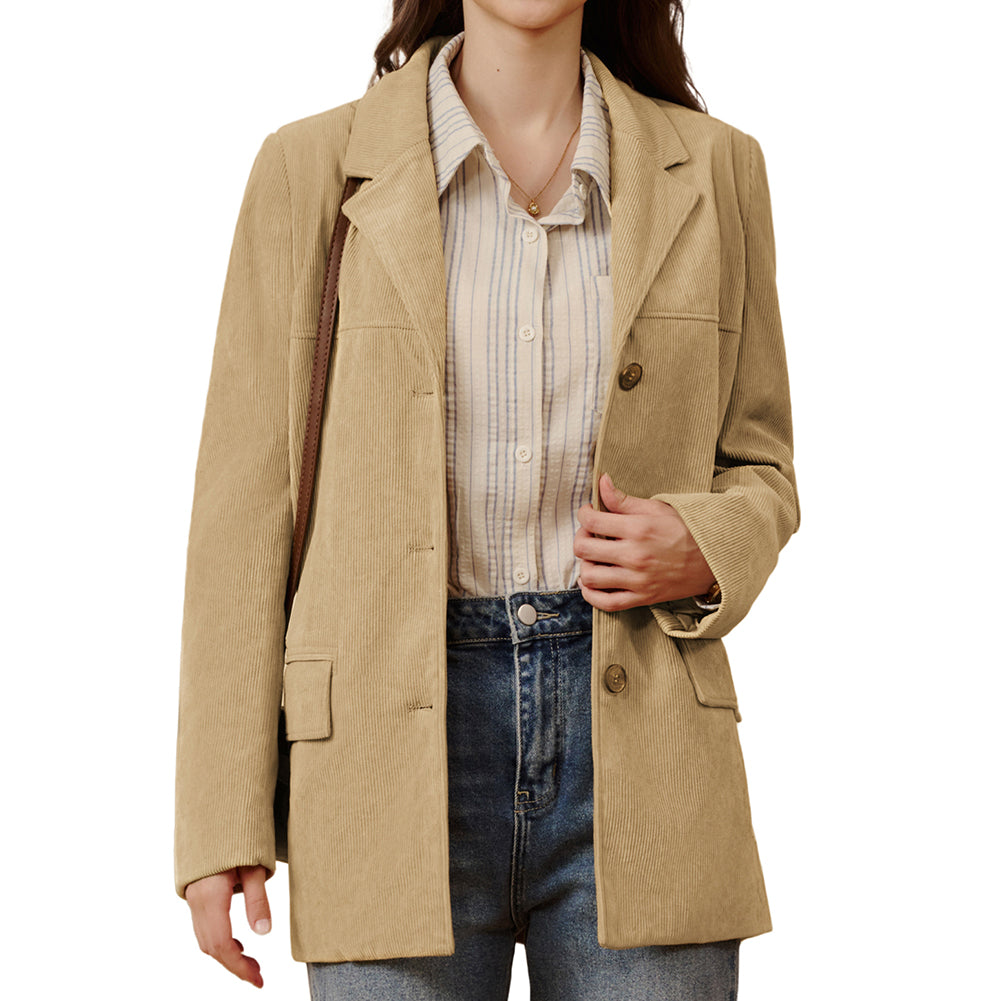 belle poque Women's Winter Corduroy Blazer Jackets Fall Work Office Jacket Coats Khaki