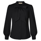 belle poque Women's Bow Tie Neck Blouse Button Down Shirt for Work Office Casual Black