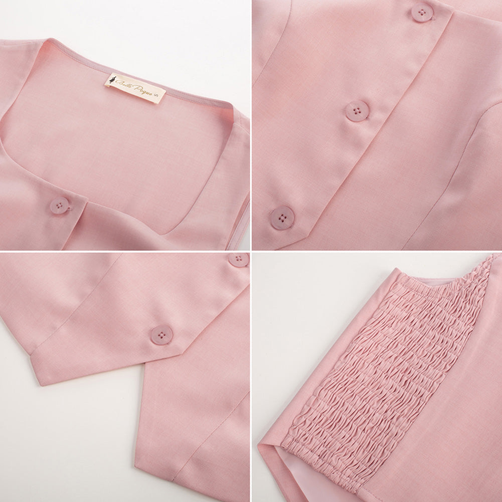 belle poque Women Vintage Handkerchief Hem Vest Square Neck Cropped Length Vest Coat