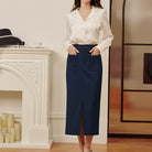 belle poque Women Cargo Skirt Long Pencil Skirt High Wiasted Skirts with Pockets & Slit