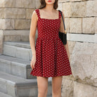 belle poque Women Vintage Polka-Dots Date Dress Square Neck Above Knee A-Line Dress