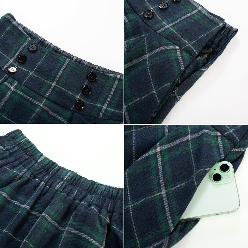 belle poque Plaid Skirts for Women High Waisted Midi Skirt A-line Pleated Fall Skirts 2025