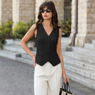 belle poque Women’s Vest Top Trendy Knitted Waistcoat Button Down Tops Suit Vest Tops