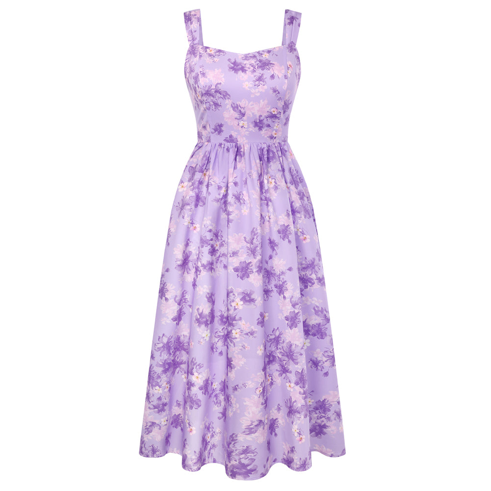 belle poque Women's Floral Midi Sundress with Pockets Spring Summer Dresses for Wedding Guest Purple