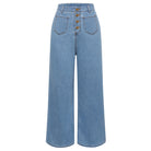 belle poque Vintage Straight Leg High Waisted Elastic Waist Multi-Pocket Flare Denim Pants