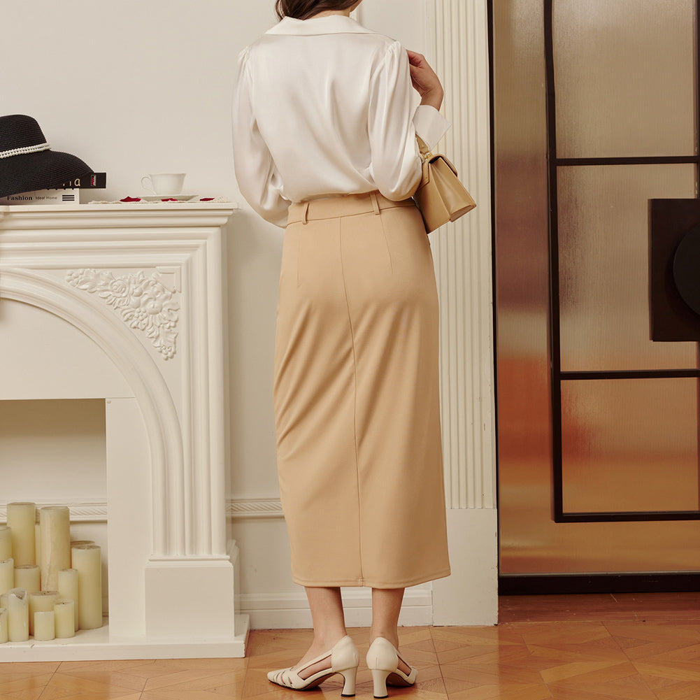 belle poque Women Cargo Skirt Long Pencil Skirt High Wiasted Skirts with Pockets & Slit