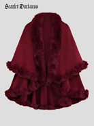 belle poque 1980s Christmas Double-layer Fur Collar Cape Wine 85cm*130cm