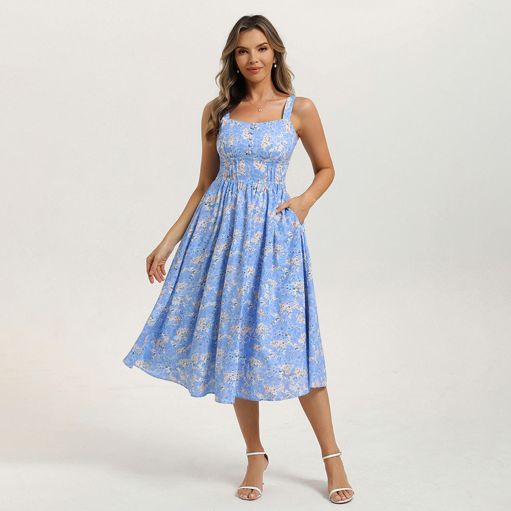 belle poque 2026 Vacation Floral Dress for Women Sundress Midi Flowy Beach Dresses