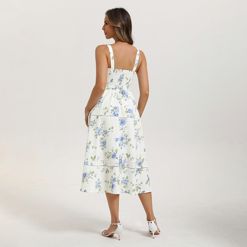 belle poque 2026 Milkmaid Dress Women Vintage Midi Tea Garden Party Sundresses with Pockets