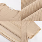 belle poque Women's Lace Trim Tops Slim Fit Ribbed Knit Basic Tee Tops