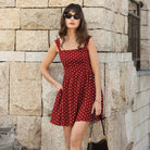 belle poque Women Vintage Polka-Dots Date Dress Square Neck Above Knee A-Line Dress