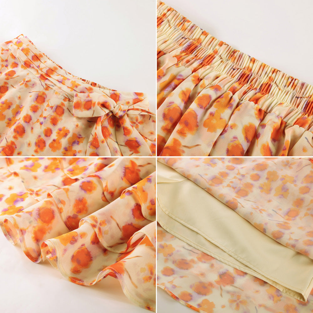 belle poque Women's Flowy Ruffle Mini Skirt with Shorts Underneath Boho Skirt Summer Skirt