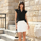 belle poque Women's Ruffle Sleeve Cotton Shirts Button Down Blouses Dressy Casual Tops