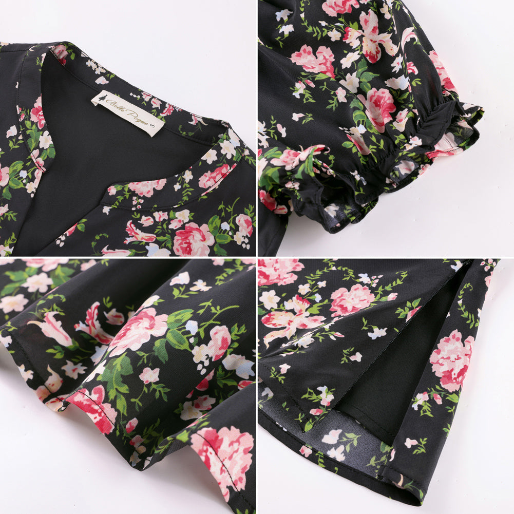 belle poque Floral Tops for Women Vacation Blouses Henley V Neck Shirts Peplum Tops