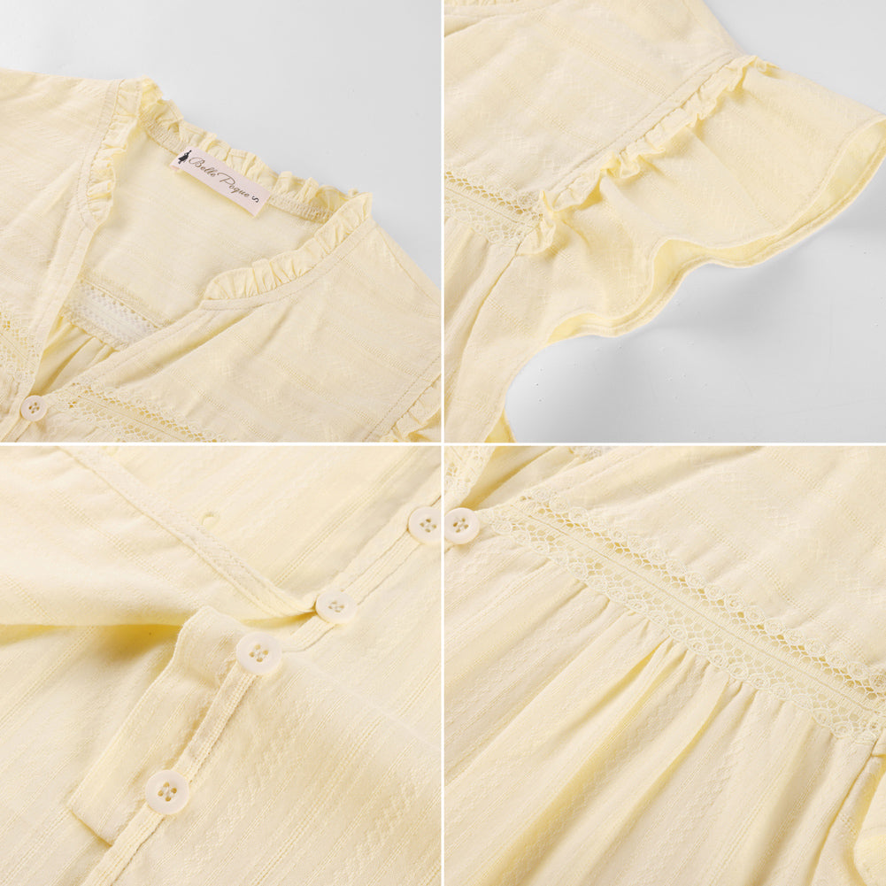 belle poque Women's Ruffle Sleeve Cotton Shirts Button Down Blouses Dressy Casual Tops