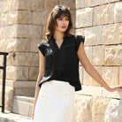 belle poque Women's Ruffle Sleeve Cotton Shirts Button Down Blouses Dressy Casual Tops