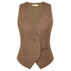 belle poque Women Double Breasted Vest Coat V-Neck Handkerchief Hem Business Waistcoat Coffee