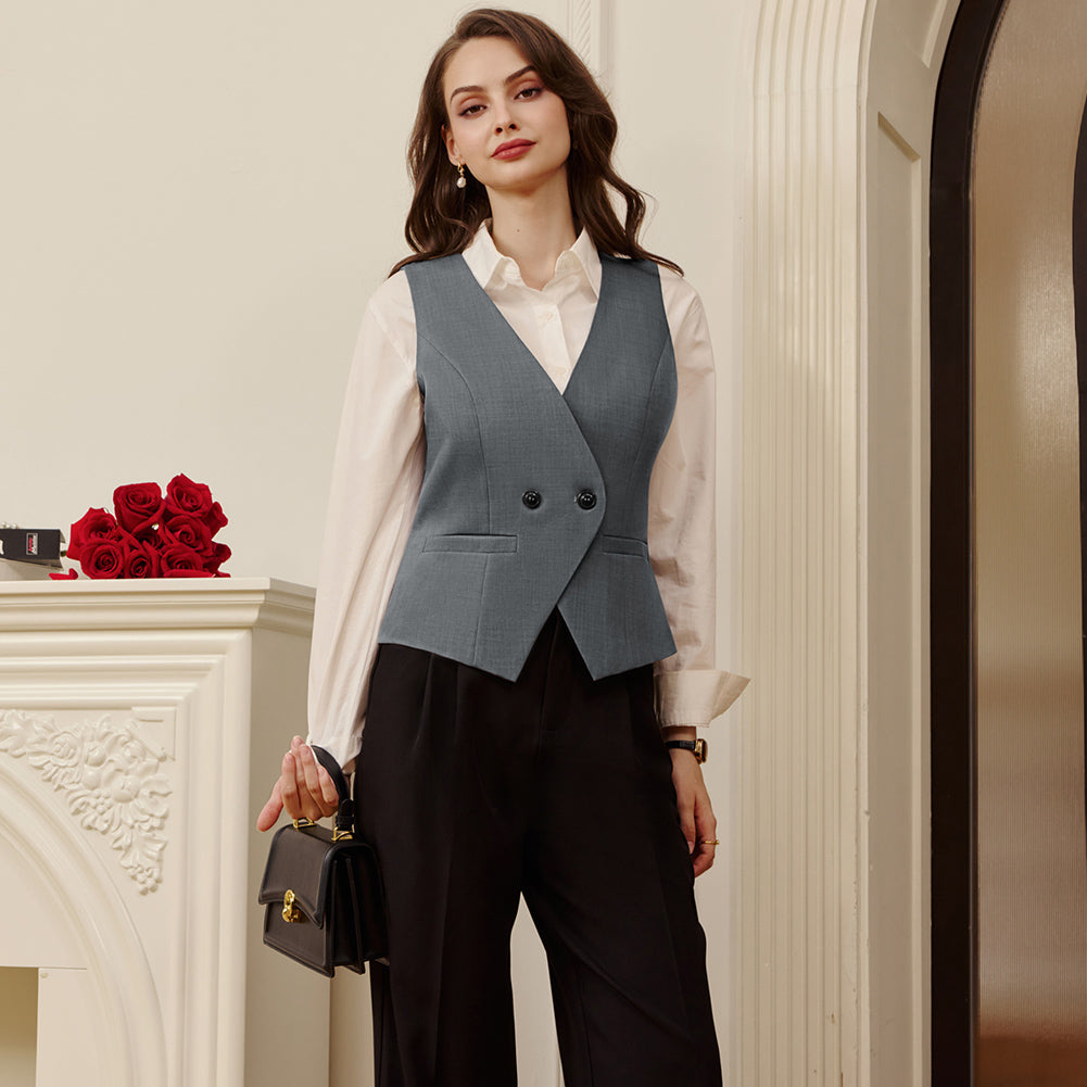 belle poque Women Handkerchief Hem Vest Coat Surplice V-Neck Slit Back Waistcoat