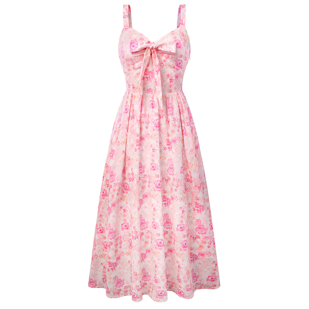 belle poque Womens Summer Dresses Floral Corset Dress Tie Front Cottagecore Dress Pink