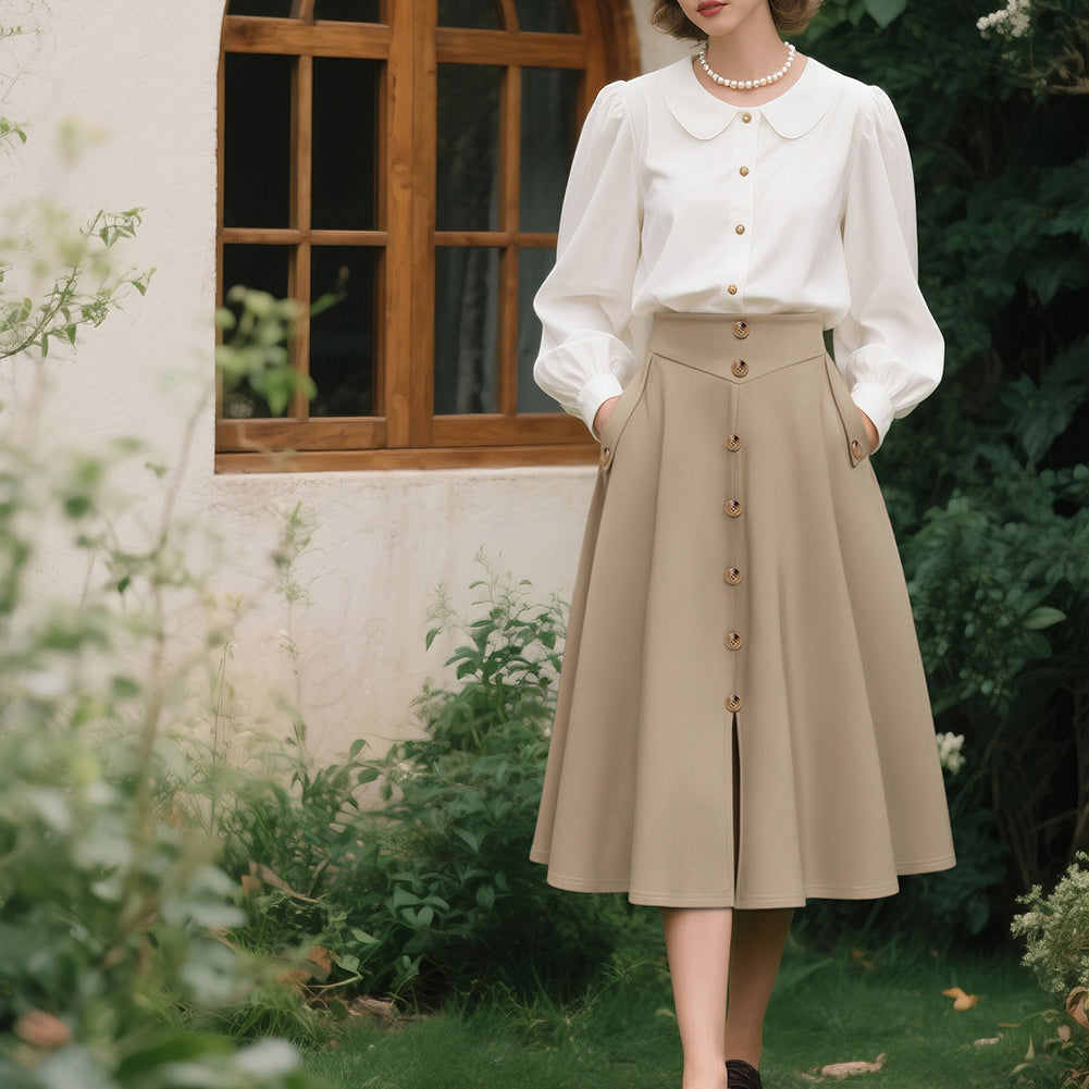 belle poque Belle Poque Women's Vintage A-Line Skirt with Slit Hem