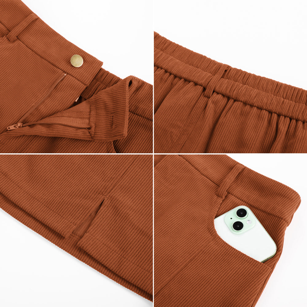 belle poque Women Corduroy Mini Skirt with Pockets Classic A-Line Fall Winter Basic Short Skirts