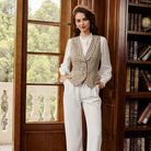 belle poque Vintage Lapel Collar Suit Vest Tops for Women Work Dressy Waistcoat Blazer with Pockets