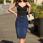 belle poque 2026 Women's Denim Skirt Knee Length Jean Skirt with Pockets