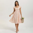 belle poque Women's Sweatheart Floral Dress 2026 Spring Ruched Midi Garden Party Dress